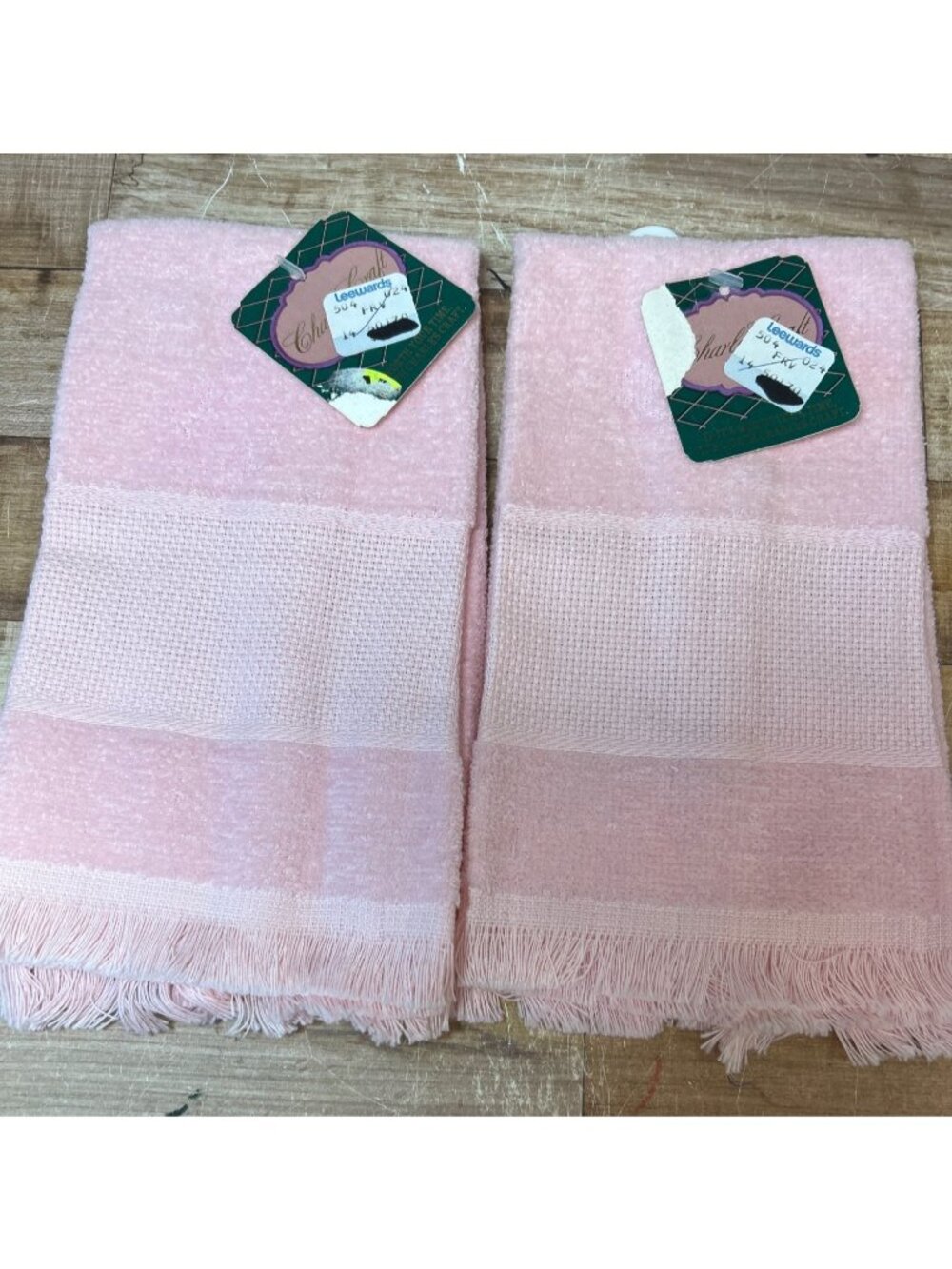 Charles Craft Cross Stitch Pink Velour Fingertip Towels Set Of 2 100% Cotton